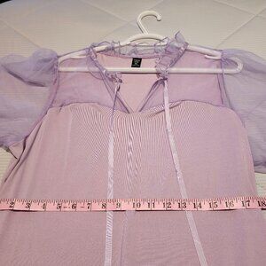Lovely light purple dress with sheer sleeves and collar detail